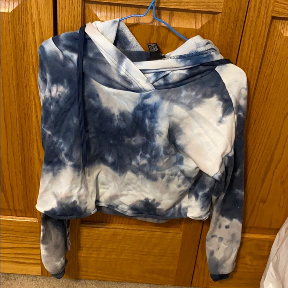 Navy Blue Tyedye Cropped Hoodie